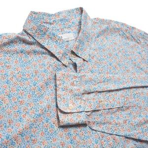 Gap Floral Shirt Mens XXL Blue Orange Poplin Slim Fit Button Down